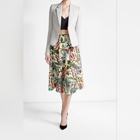 Philosophy Di Lorenzo Serafini Floral Leaf Print Midi Skirt Silk Linen Size 6 - Picture 1 of 11